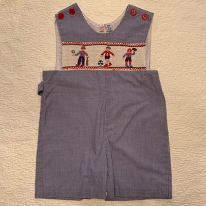 Orient Expressed Smocked Sports Gingham Jon Jon Romper size 1 baseball soccer